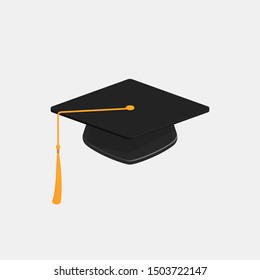 Graduation cap. Academic hat with tassel. Illustration in flat style. Vector isolated on white background.