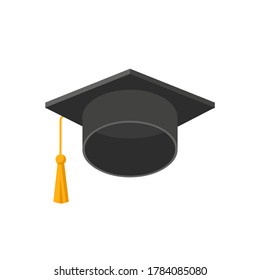 Graduation cap. Academic hat with tassel isolated on white background. Vector symbol  illustration in flat style. Design for card, banner, logo, concept education