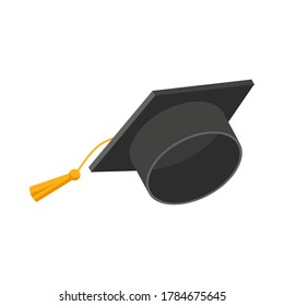 Graduation cap. Academic hat with tassel isolated on white background. Vector symbol  illustration in flat style. Design for card, banner, logo, concept education
