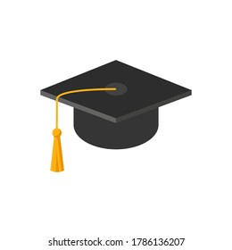 Graduation cap. Academic hat with tassel isolated on white background. Vector symbol  illustration in flat style. Design for card, banner, logo, concept education