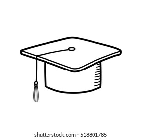 Graduation Cap Bachelor Hat Education. A Hand Drawn Vector Doodle Illustration Of A Graduation Cap.