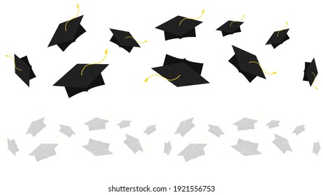 Graduation cap backdrop on isolated seamless ,Congratulations Graduates Class 2021. Template for graduation design isolated on white background ,Vector illustration EPS 10
 