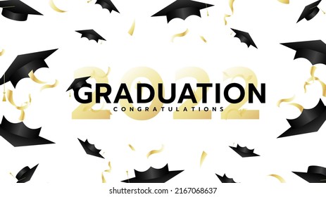 Graduation cap backdrop on isolated seamless ,Congratulations Graduates Class 2022. Template for graduation design isolated on white background ,Vector illustration EPS 10
 