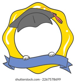  a graduation cap and a badge illustration with space for compose face.