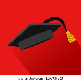 graduation cap with black cord over orange background. colorful design. vector illustration