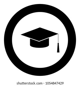 Graduation cap black icon in circle .