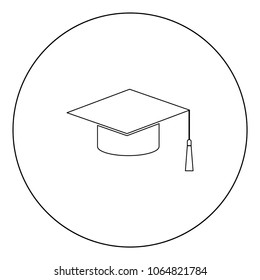 Graduation cap black icon in circle vector illustration isolated flat style .