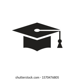 Graduation cap - black icon design. Education hat vector sign. 