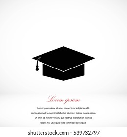 Graduation cap black icon, flat design best vector icon