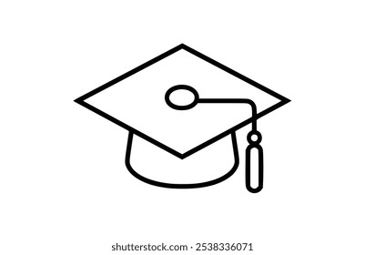 Icono negro del casquillo de la graduación, aislado en el fondo blanco. Ilustración vectorial.