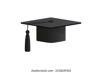 Graduation cap with a black tassel, isolated on white background. Vector illustration.