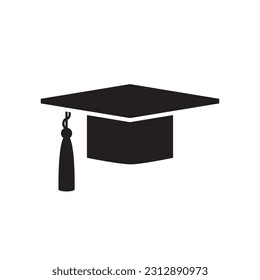 Graduation cap with a black tassel, isolated on white background. Vector illustration.