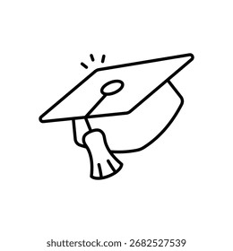 Icono de Vector de línea delgada negra de tapa de graduación