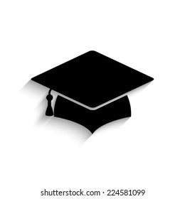 Graduation cap  - black vector icon with shadow