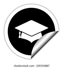Graduation cap - black  vector icon. Round sticker.