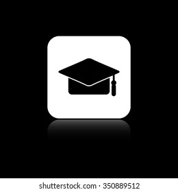 Graduation cap - black vector icon on the white button