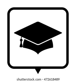 Graduation cap - black vector icon;  message bubble