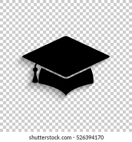 Graduation cap - black vector  icon with shadow