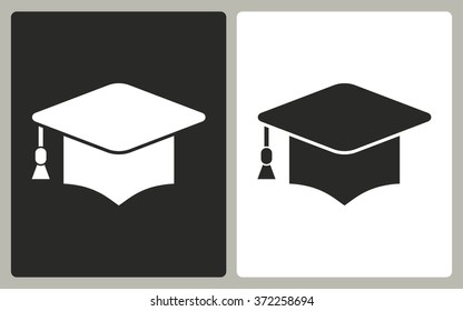 Graduation cap  -  black and white icons. Vector illustration. 