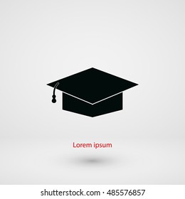 Graduation cap bleck icon, flat design best vector icon