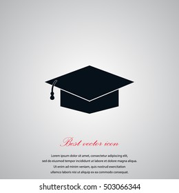 Graduation cap bleck icon, flat design best vector icon