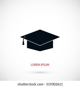 Graduation cap bleck icon, flat design best vector icon