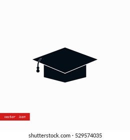 Graduation cap bleck icon, flat design best vector icon