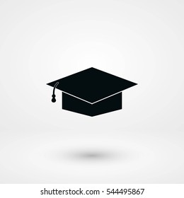 Graduation cap bleck icon, flat design best vector icon