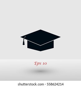 Graduation cap bleck icon, flat design best vector icon