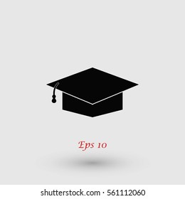 Graduation cap bleck icon, flat design best vector icon