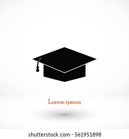 Graduation cap bleck icon, flat design best vector icon