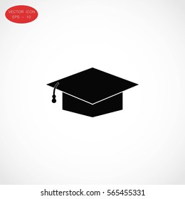 Graduation cap bleck icon, flat design best vector icon