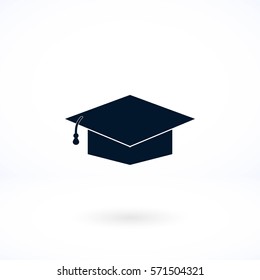 Graduation cap bleck icon, flat design best vector icon