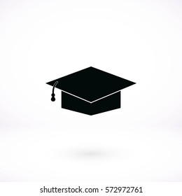 Graduation cap bleck icon, flat design best vector icon