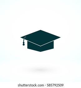 Graduation cap bleck icon, flat design best vector icon