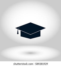 Graduation cap bleck icon, flat design best vector icon