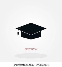 Graduation Cap Bleck Icon, Flat Design Best Vector Icon