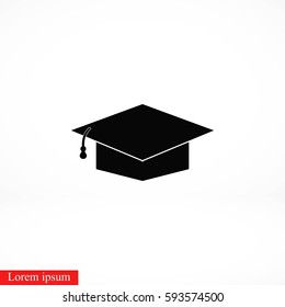 Graduation cap bleck icon, flat design best vector icon