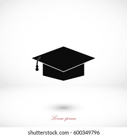 Graduation cap bleck icon, flat design best vector icon