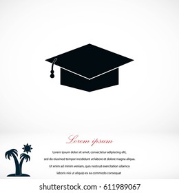 Graduation cap bleck icon, flat design best vector icon