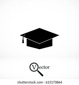 Graduation cap bleck icon, flat design best vector icon