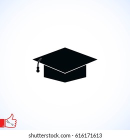 Graduation cap bleck icon, flat design best vector icon