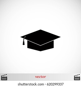 Graduation cap bleck icon, flat design best vector icon
