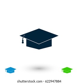 Graduation cap bleck icon, flat design best vector icon
