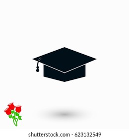 Graduation cap bleck icon, flat design best vector icon