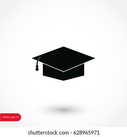 Graduation cap bleck icon, flat design best vector icon