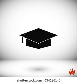 Graduation cap bleck icon, flat design best vector icon