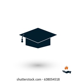 Graduation cap bleck icon, flat design best vector icon