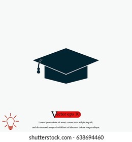 Graduation cap bleck icon, flat design best vector icon