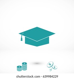 Graduation cap bleck icon, flat design best vector icon